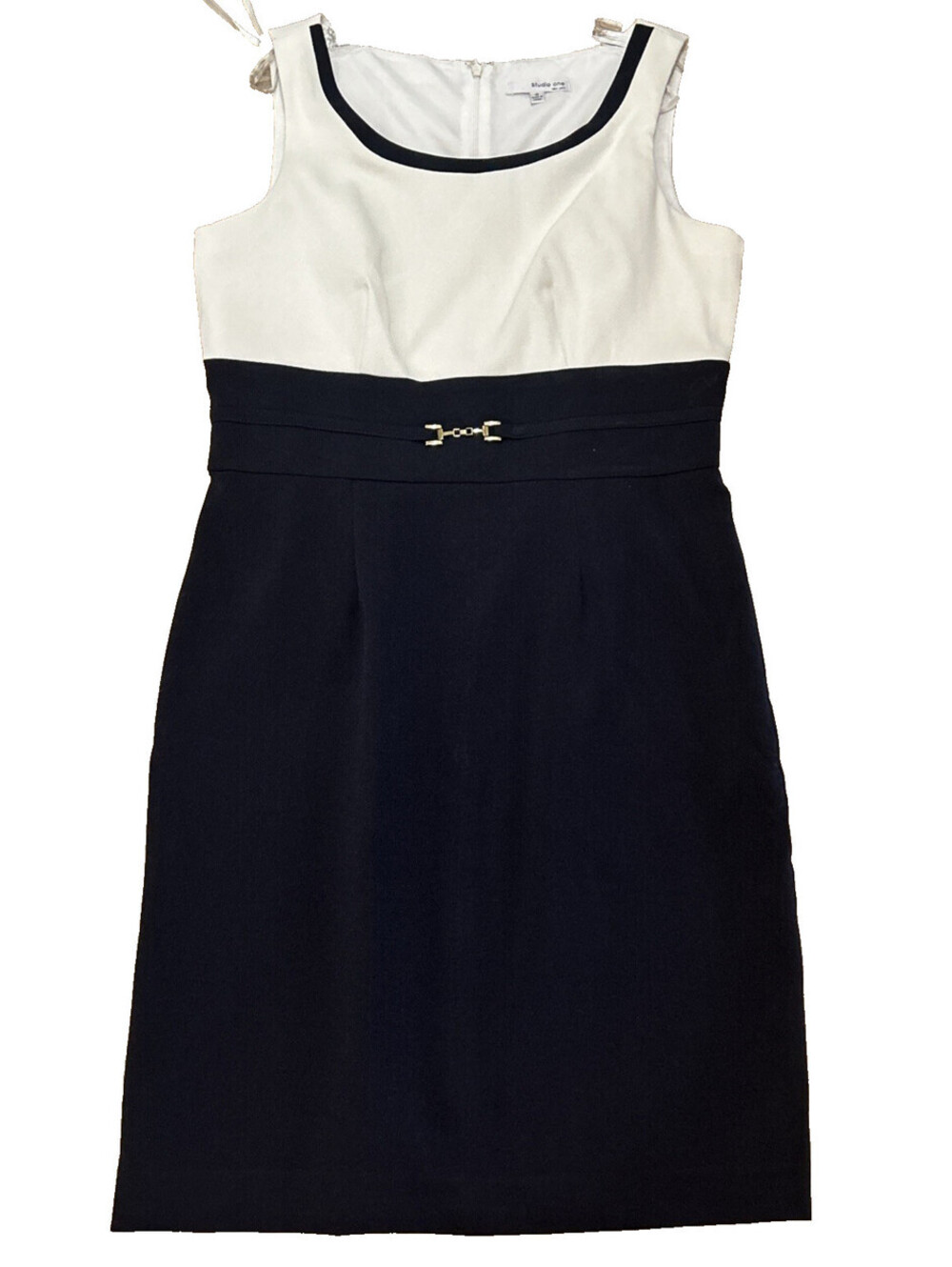 Studio One Size 10 Navy & White Colorblock Sleeveless Dress Business Work